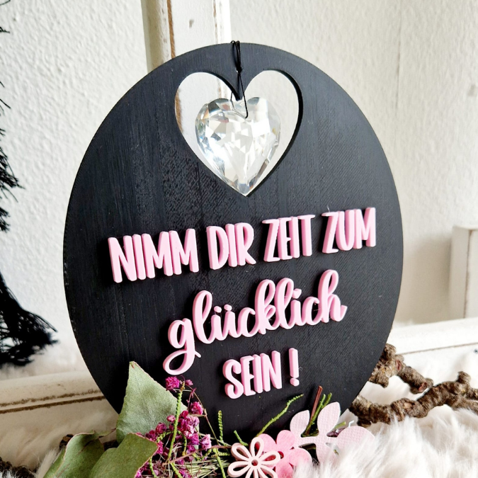 STL 3D Druck Datei 2er Aufsteller Sonnenfäner Positives Statement "Nimm dir Zeit zum glücklich sein"&"Lass die Sonne in dein Herz 3D-Druck – Bild 4