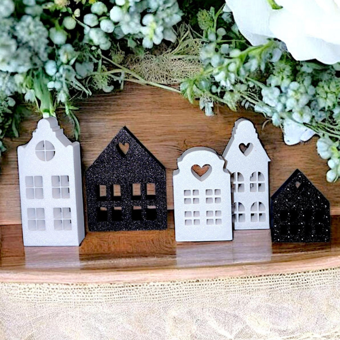 STL 3D Druck Datei 4er Set Häuser Haus Häuschen zum stellen, skalierbar 3D-Druck Datei