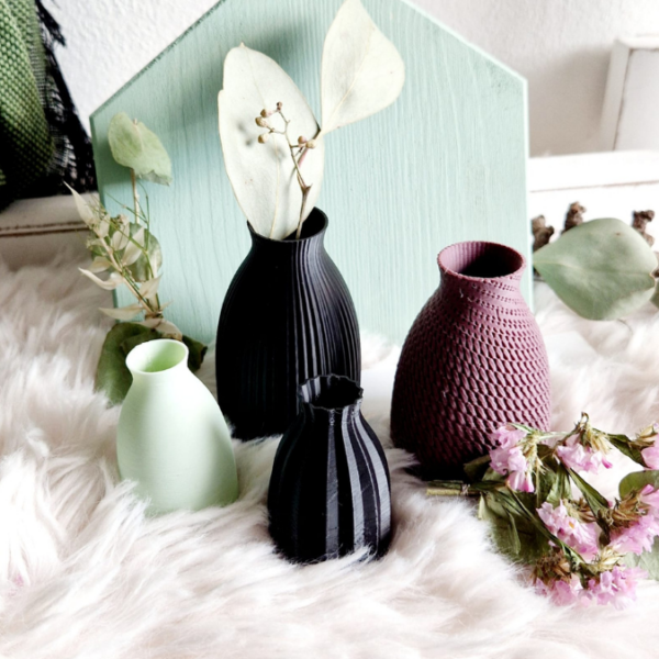 STL und 3mf 3D Druck Datei Set 4 Stück Vasen Vase Blumenvase strukturiert Rillen Wellen Glatt 3D-Druck Datei