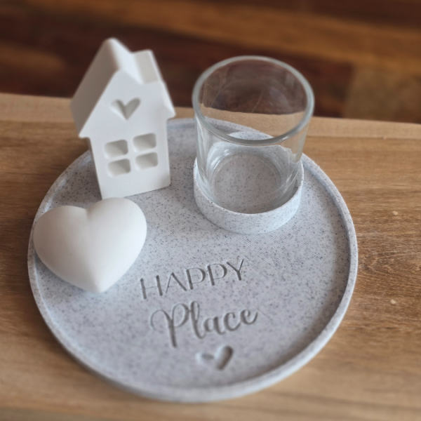 STL 3D-Druck Datei 2er Set Dekoteller rund mit Halter für Teelichtglas "Home sweet home & Happy Place" Teller ca 150mm – Bild 11