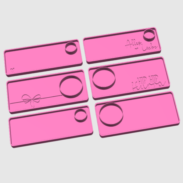 STL 3D-Druck Datei 6er Set Dekoteller rechteckig Geburtstag HipHipHurra Alles Liebe Schleife Herz 175x80 und 175x68 – Bild 2