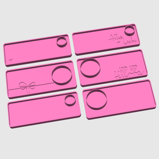 STL 3D-Druck Datei 6er Set Dekoteller rechteckig Geburtstag HipHipHurra Alles Liebe Schleife Herz 175x80 und 175x68 – Bild 2
