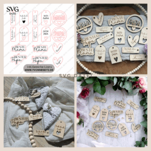 SVG Laserdatei Geschenkanhänger Mama Papa Muttertag Vatertag Etiketten Tags SVG-Datei