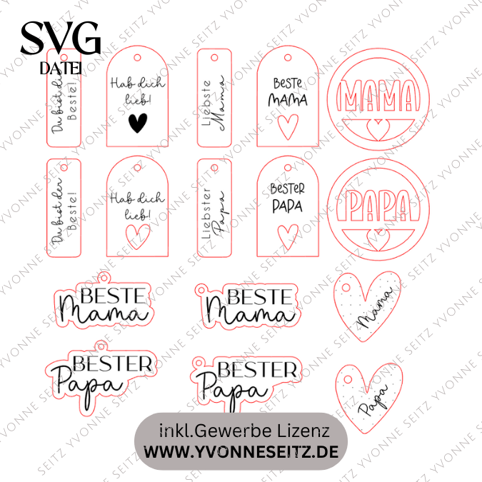 SVG Laserdatei Geschenkanhänger Mama Papa Muttertag Vatertag Etiketten Tags SVG-Datei – Bild 2