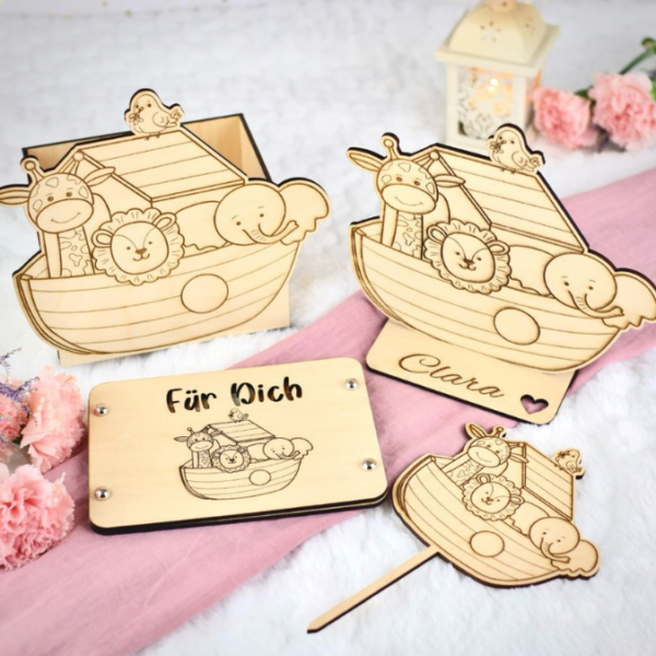 3 mm und 4 mm Baby Geschenkbox Kirche Arche für Kleinigkeiten inkl. Caketopper und Geldkarte SVG Laserdatei Laserfile Lasercut – Bild 3