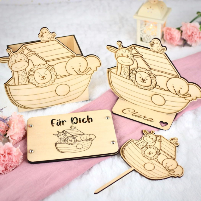 3 mm und 4 mm Baby Geschenkbox Kirche Arche für Kleinigkeiten inkl. Caketopper und Geldkarte SVG Laserdatei Laserfile Lasercut – Bild 3