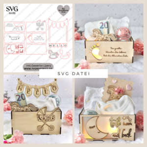 3 mm und 4 mm Baby Geschenkbox Geschenk zur Geburt teilweise beleuchtbar für Kleinigkeiten SVG Laserdatei Laserfile Lasercut