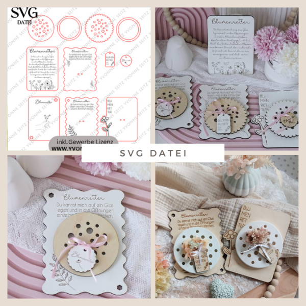 SVG Laserdatei BLUMENRETTER inkl Verpackung und Geschenkanhänger Blumenliebe Geschenkidee Laser SVG Datei