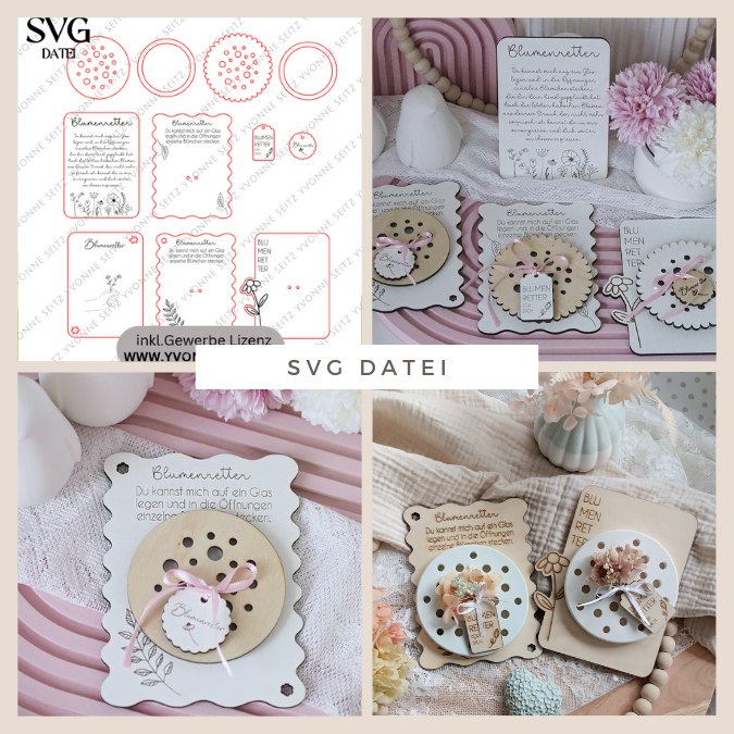 SVG Laserdatei BLUMENRETTER inkl Verpackung und Geschenkanhänger Blumenliebe Geschenkidee Laser SVG Datei