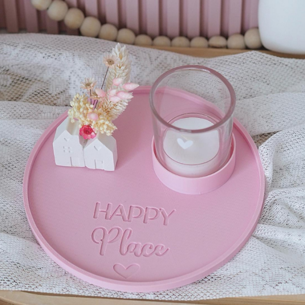 STL 3D-Druck Datei 2er Set Dekoteller rund mit Halter für Teelichtglas "Home sweet home & Happy Place" Teller ca 150mm – Bild 9