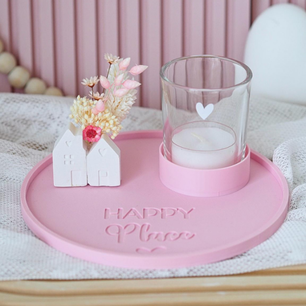 STL 3D-Druck Datei 2er Set Dekoteller rund mit Halter für Teelichtglas "Home sweet home & Happy Place" Teller ca 150mm – Bild 10