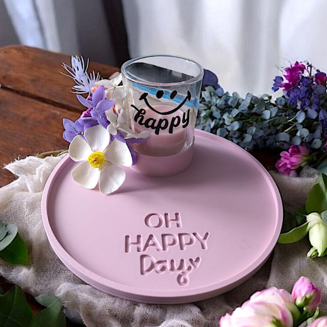 STL 3D-Druck Datei 2er Set Dekoteller rund mit Halter für Teelichtglas "Home sweet home & Happy Place" Teller ca 150mm – Bild 3