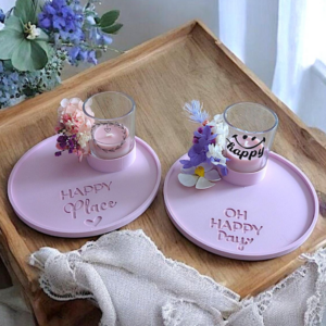 STL 3D-Druck Datei 2er Set Dekoteller rund mit Halter für Teelichtglas "Home sweet home & Happy Place" Teller ca 150mm