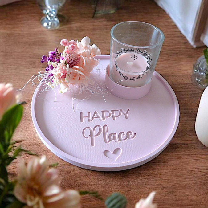 STL 3D-Druck Datei 2er Set Dekoteller rund mit Halter für Teelichtglas "Home sweet home & Happy Place" Teller ca 150mm – Bild 5