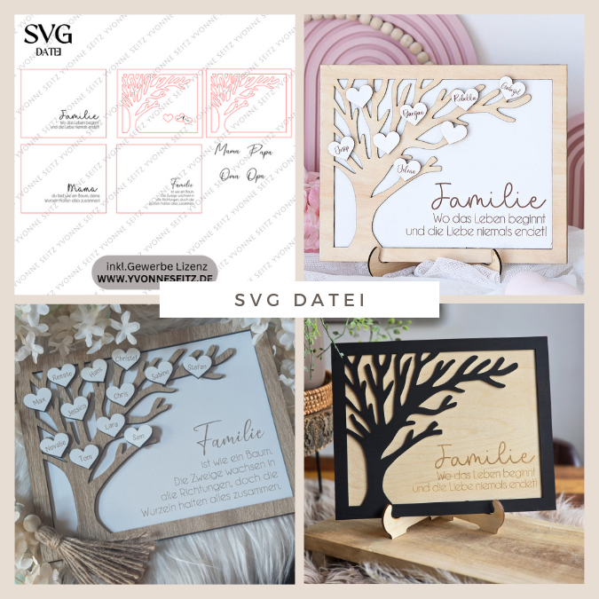 SVG Laserdatei Bild Aufsteller Familienbild mit Ständer Bilderrahmen 3d effekt 2 lagig Mama Muttertag Vatertag Mama Papa Oma Opa SVG Datei