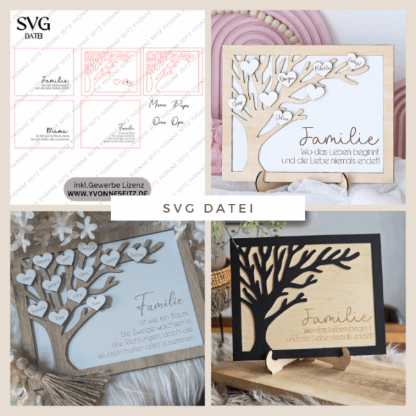 SVG Laserdatei Bild Aufsteller Familienbild mit Ständer Bilderrahmen 3d effekt 2 lagig Mama Muttertag Vatertag Mama Papa Oma Opa SVG Datei – Bild 3