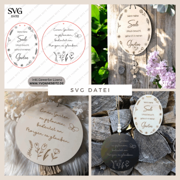 SVG Laserdatei Holzscheiben Garten Gartenliebe Blumen Gravur SVG Datei