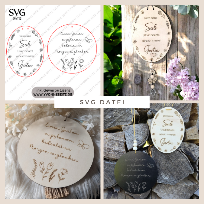SVG Laserdatei Holzscheiben Garten Gartenliebe Blumen Gravur SVG Datei