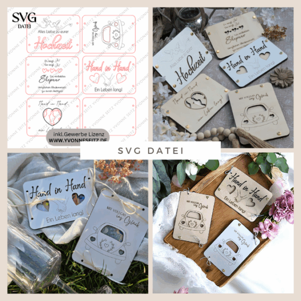 SVG Laserdatei Hochzeit Geldgeschenk Verpackung für Geld 5 Designs Gutscheinkarten SVG-Datei