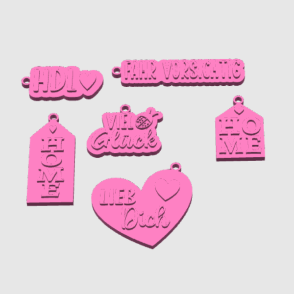 STL 3D Druck Datei Schlüsselanhänger 6er MIX 1 Evergreens Home, Hdl, Fahr vorsichtig... 3D-Druck Datei – Bild 2