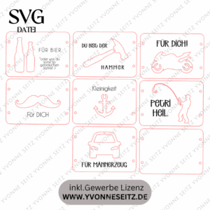 SVG Laserdatei Männer Geldgeschenk Verpackung für Geld 7 Designs Gutscheinkarten Vatertag Angeln Motorrad Auto Bier Hammer SVG-Datei