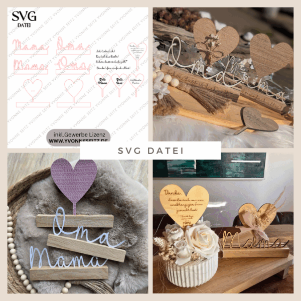 SVG Laserdatei Klötzchenschriftzug Mama Oma inkl Steckern Muttertag Mutterliebe SVG Datei