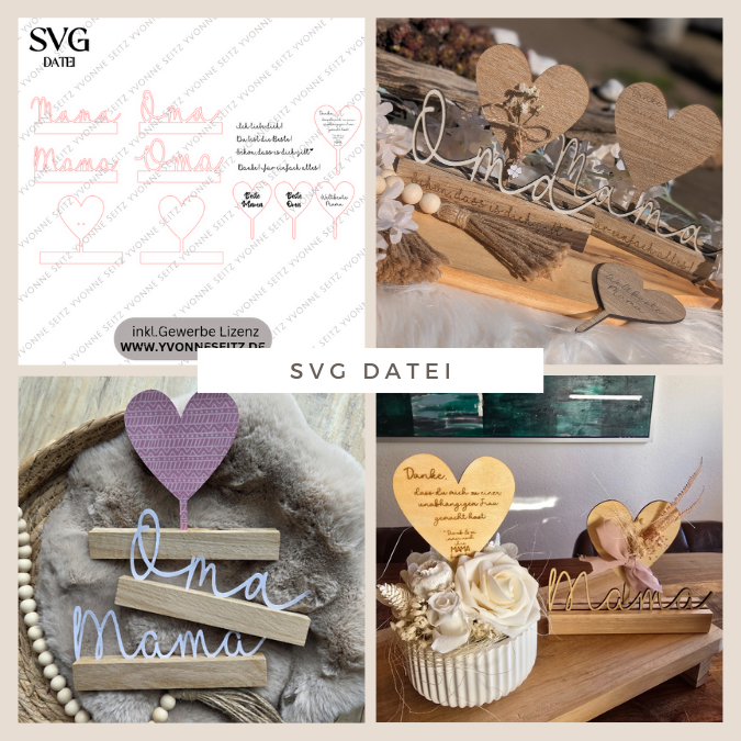 SVG Laserdatei Klötzchenschriftzug Mama Oma inkl Steckern Muttertag Mutterliebe SVG Datei