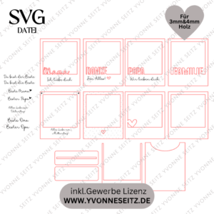 SVG Laserdatei Polaroids mit Ständer für 3mm und 4mm Holz Muttertag Vatertag Mama Papa Familie SVG Datei