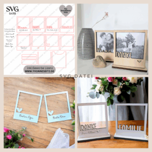 SVG Laserdatei Polaroids mit Ständer für 3mm und 4mm Holz Muttertag Vatertag Mama Papa Familie SVG Datei