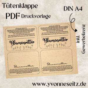 Tütenklappe Blumenretter Verschluss für Tüten PRINT DRUCKVORLAGE PDF Verpackung für Kleinigkeiten Printable PDF Datei zum selber drucken