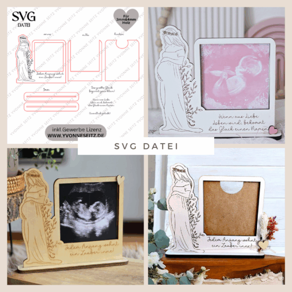 SVG Laserdatei Ständer für Ultraschallbild Schwangerschaft 3mm und 4mm Holz Muttertag Mama Familie Geburt Baby SVG Datei