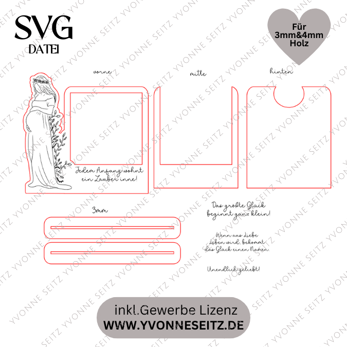 SVG Laserdatei Ständer für Ultraschallbild Schwangerschaft 3mm und 4mm Holz Muttertag Mama Familie Geburt Baby SVG Datei – Bild 2