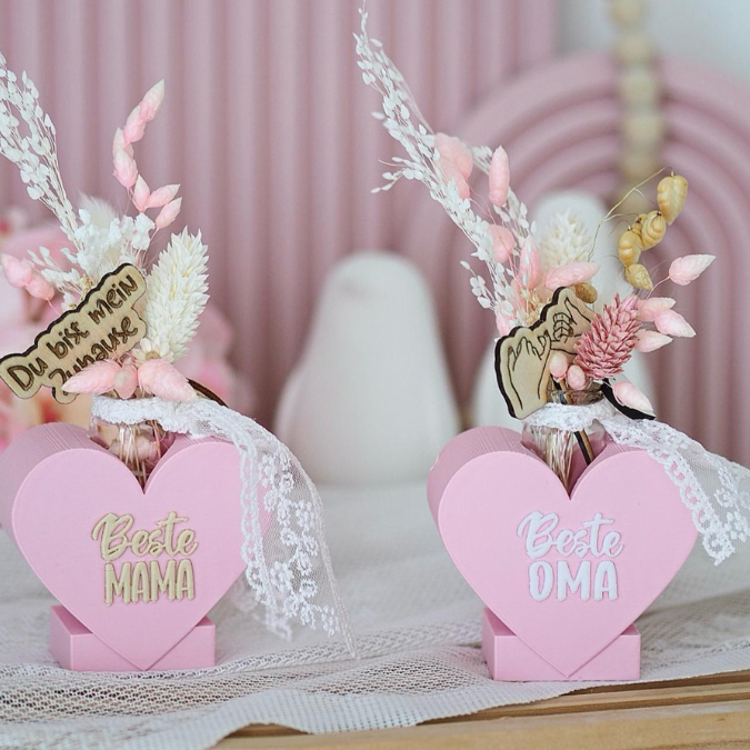 3D Druck Datei STL Herzen zum Füllen mit Blumen oder Reagenzglas Mama Oma 6er Set Alles Liebe 3D-Druck Datei – Bild 3