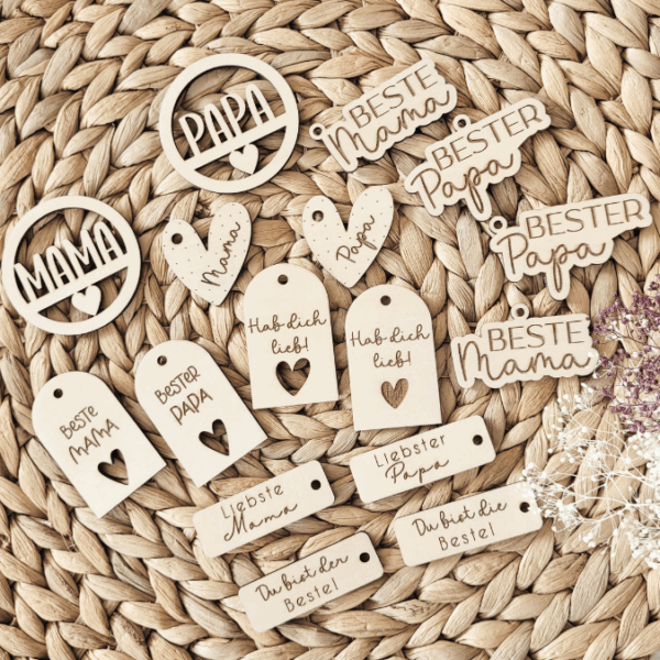 SVG Laserdatei Geschenkanhänger Mama Papa Muttertag Vatertag Etiketten Tags SVG-Datei – Bild 9