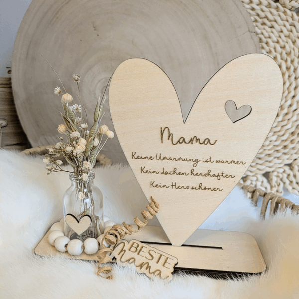 SVG Laserdatei Aufsteller 3mm und 4mm Herz und Holzscheiben Mama Muttertag Mutterliebe SVG Datei – Bild 4