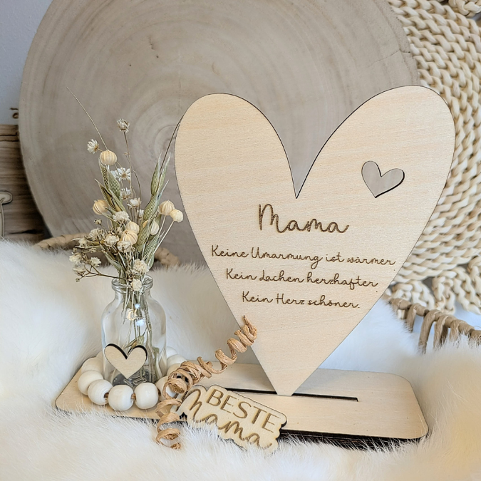 SVG Laserdatei Aufsteller 3mm und 4mm Herz und Holzscheiben Mama Muttertag Mutterliebe SVG Datei – Bild 4