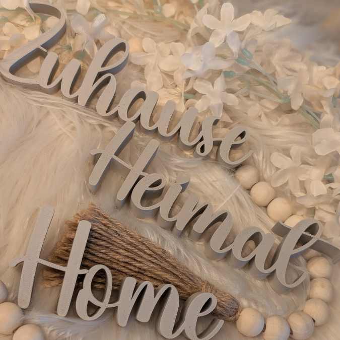 STL 3D Druck Datei Aufsteller Schriftzüge zum stellen Eingangsbereich "Home Zuhause Heimat" 3D-Druck Datei