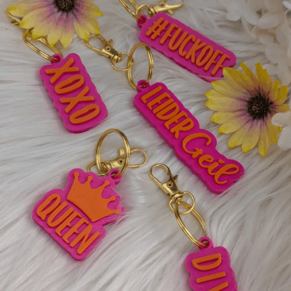 STL 3D Druck Datei Schlüsselanhänger 5er MIX 2 Statements Leider Geil, Diva, Queen, Fuckoff, XoXo 3D-Druck Datei – Bild 5