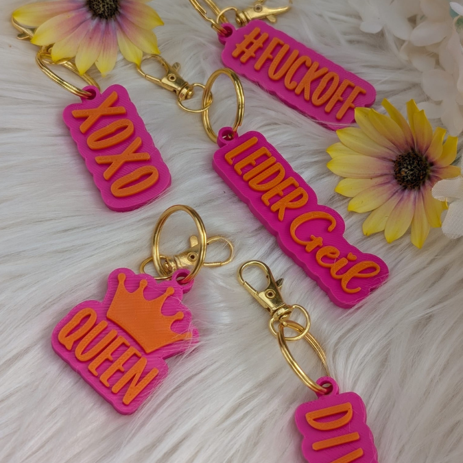 STL 3D Druck Datei Schlüsselanhänger 5er MIX 2 Statements Leider Geil, Diva, Queen, Fuckoff, XoXo 3D-Druck Datei – Bild 5