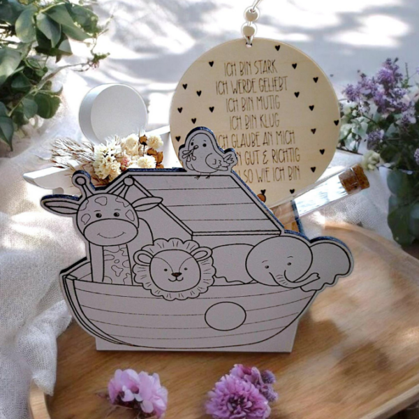 3 mm und 4 mm Baby Geschenkbox Kirche Arche für Kleinigkeiten inkl. Caketopper und Geldkarte SVG Laserdatei Laserfile Lasercut – Bild 4
