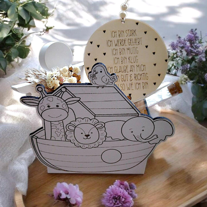 3 mm und 4 mm Baby Geschenkbox Kirche Arche für Kleinigkeiten inkl. Caketopper und Geldkarte SVG Laserdatei Laserfile Lasercut – Bild 4