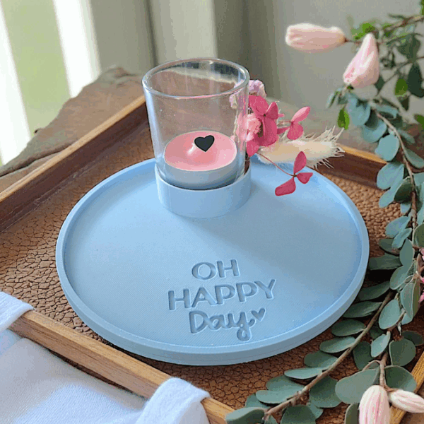 STL 3D-Druck Datei 2er Set Dekoteller rund mit Halter für Teelichtglas "Home sweet home & Happy Place" Teller ca 150mm – Bild 14