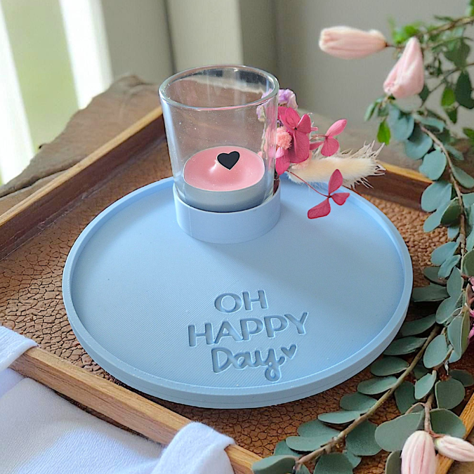 STL 3D-Druck Datei 2er Set Dekoteller rund mit Halter für Teelichtglas "Home sweet home & Happy Place" Teller ca 150mm – Bild 14