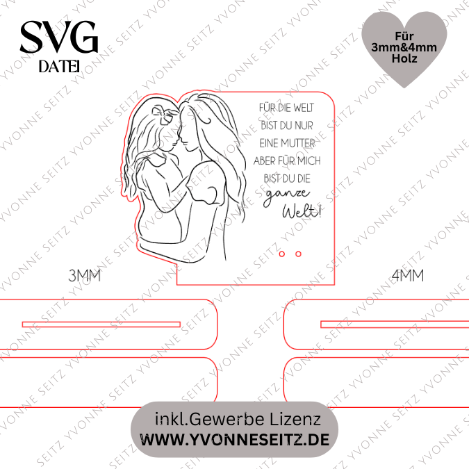 SVG Laserdatei Aufsteller 3mm und 4mm Mutter und Tochter Muttertag Mutterliebe SVG Datei – Bild 2