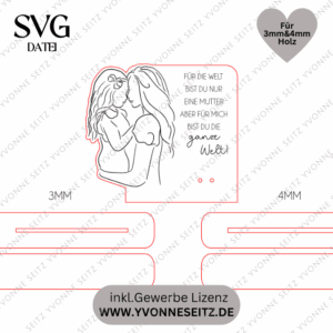 SVG Laserdatei Aufsteller 3mm und 4mm Mutter und Tochter Muttertag Mutterliebe SVG Datei