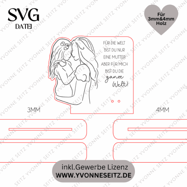 SVG Laserdatei Aufsteller 3mm und 4mm Mutter und Tochter Muttertag Mutterliebe SVG Datei