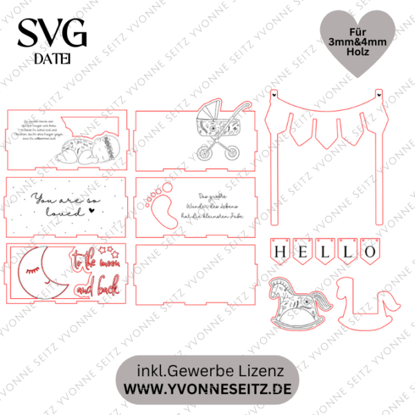 3 mm und 4 mm Baby Geschenkbox Geschenk zur Geburt teilweise beleuchtbar für Kleinigkeiten SVG Laserdatei Laserfile Lasercut – Bild 2