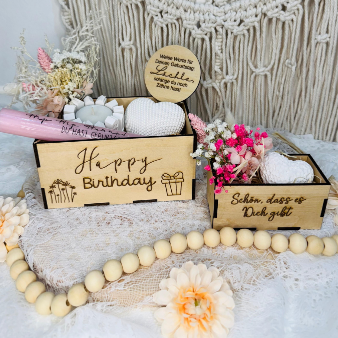 3 mm und 4 mm Geburtstags Geschenkbox Geschenk für Kleinigkeiten mit vielen Gravuren, Steckern und Dekomöglichkeiten SVG Laserdatei Laserfile Lasercut – Bild 15
