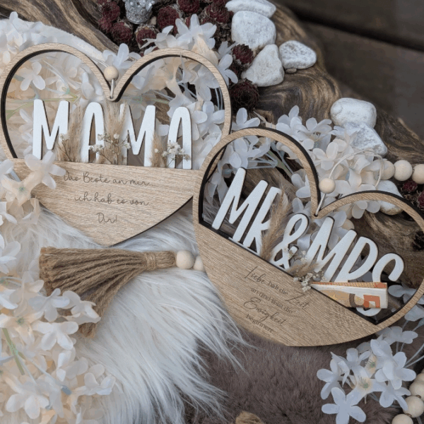 8 Designs Herzen zum Aufhängen und füllen mit Blumen oder Geld Hochzeit Muttertag Dankeschön Freundschaft Mama Oma Danke SVG Laserdatei Lasercut – Bild 3
