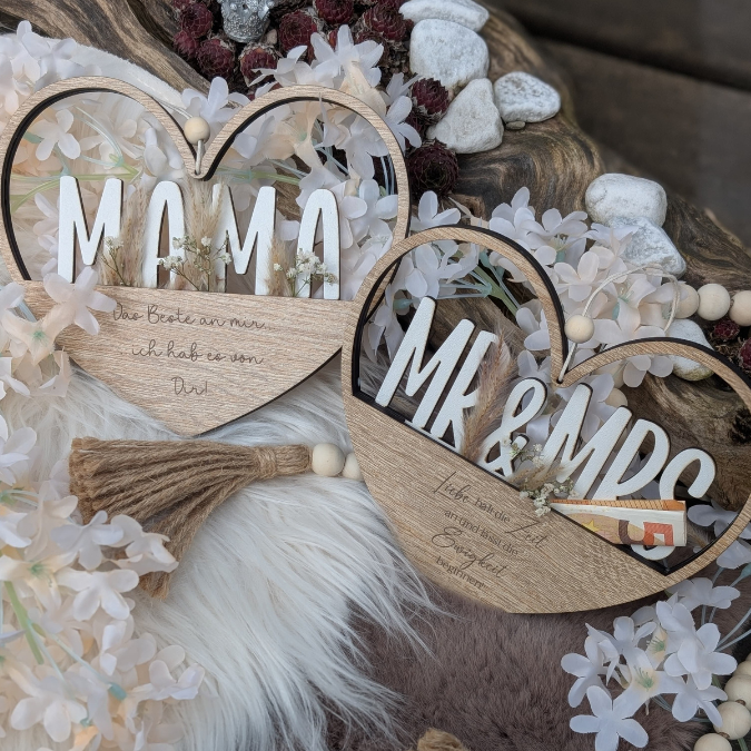 8 Designs Herzen zum Aufhängen und füllen mit Blumen oder Geld Hochzeit Muttertag Dankeschön Freundschaft Mama Oma Danke SVG Laserdatei Lasercut – Bild 3